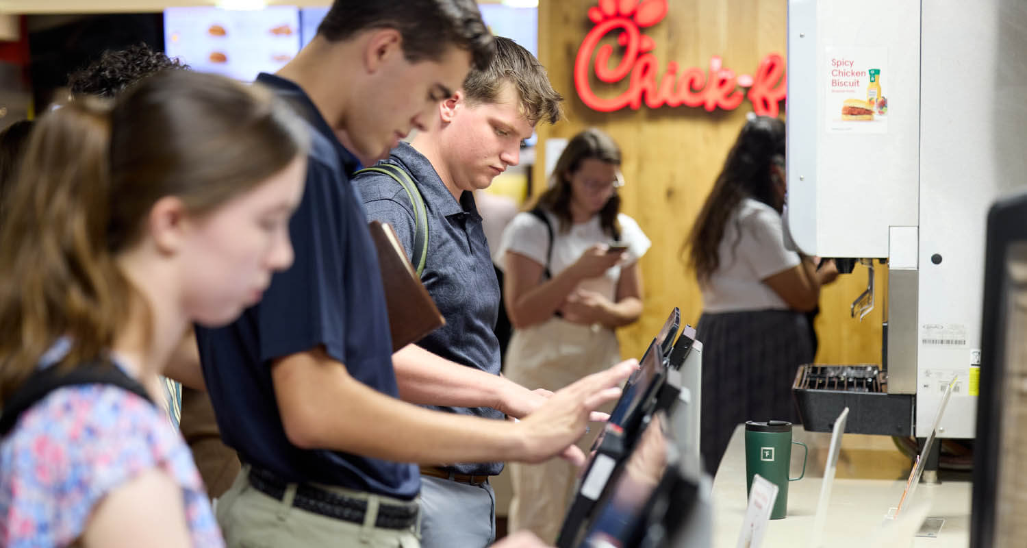 Lunch time in the Den, Campus Life, Bob Jones University, Greenville, SC, August 28, 2024 (Hal Cook)