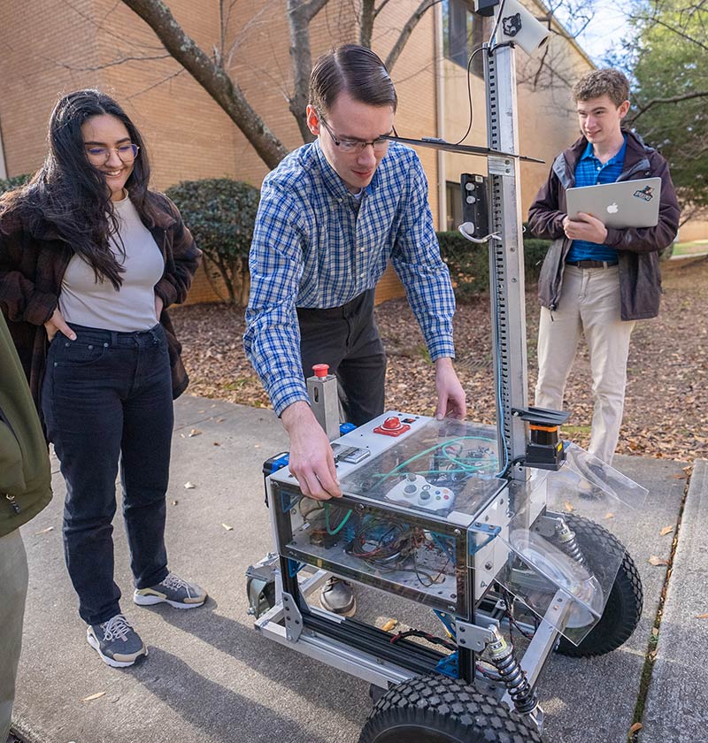 Students with robot