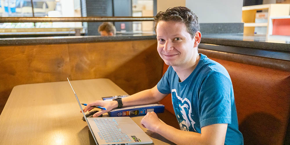 Student candid in the Den, after hurricane Helene, Bob Jones University, Greenville, SC, September 30, 2024. (Derek Eckenroth)