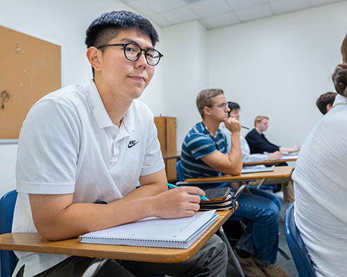Campus candid on a casual day, Bob Jones University, Greenville, SC, October 2, 2024. Photo by Derek Eckenroth