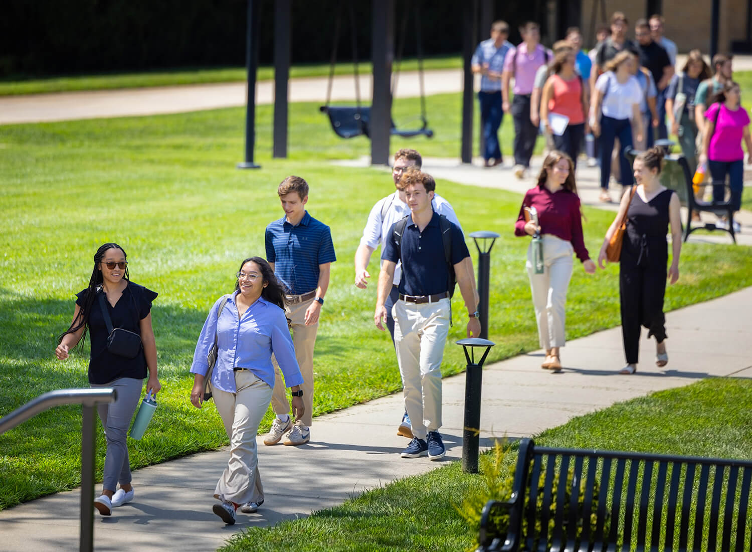 A group of BJU students walking together across campus
