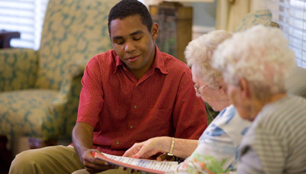 A student ministers in a nursing home