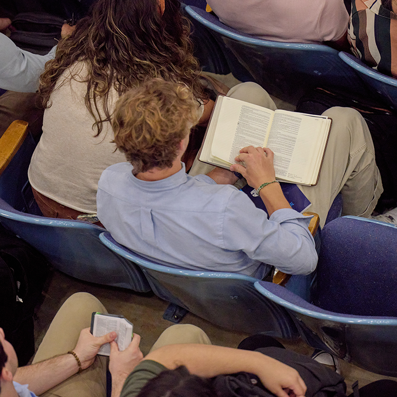 Students listening in chapel at Bob Jones University